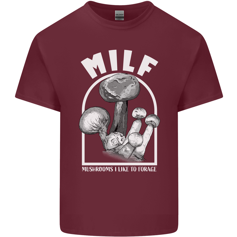 MILF Mushrooms I Like to Forage Mens Cotton T-Shirt Tee Top Maroon