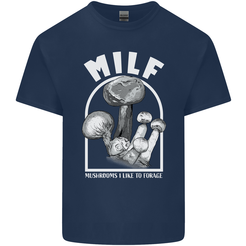 MILF Mushrooms I Like to Forage Mens Cotton T-Shirt Tee Top Navy Blue