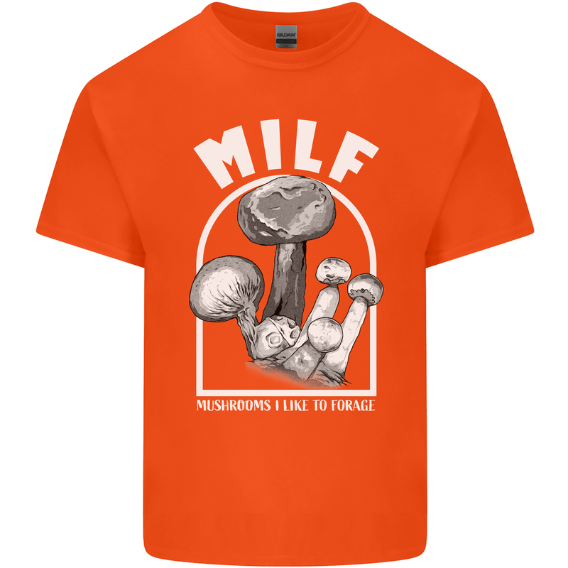 MILF Mushrooms I Like to Forage Mens Cotton T-Shirt Tee Top Orange