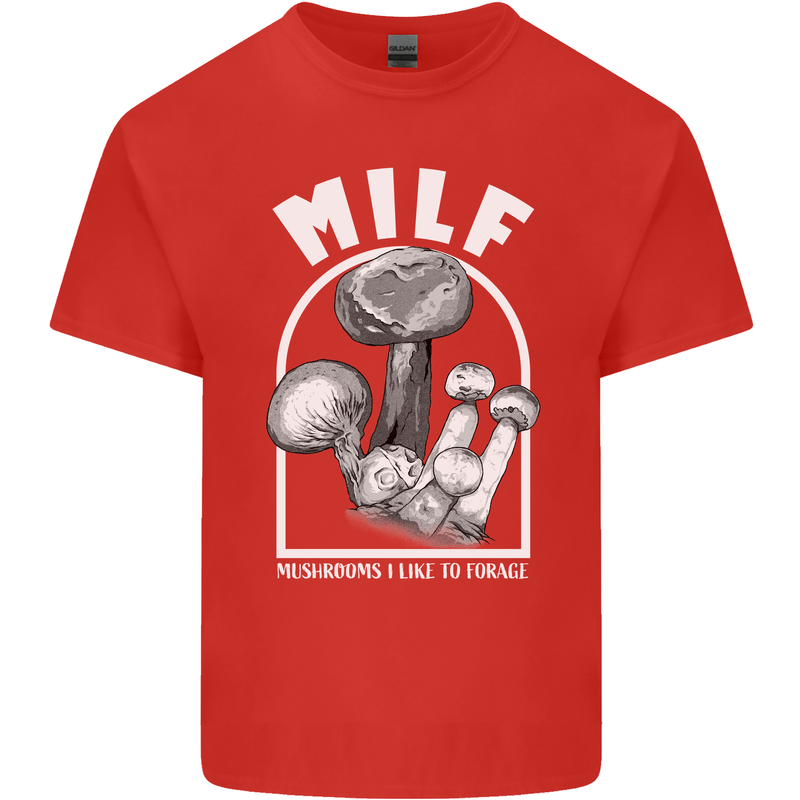 MILF Mushrooms I Like to Forage Mens Cotton T-Shirt Tee Top Red