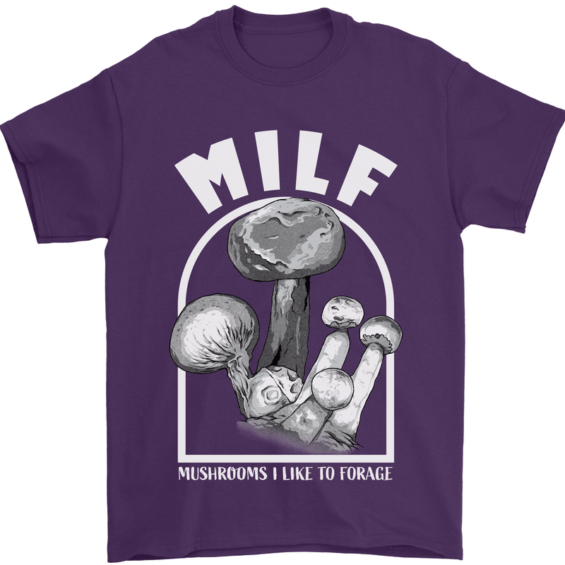 MILF Mushrooms I Like to Forage Mens T-Shirt 100% Cotton Purple