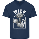MILF Mushrooms I Like to Forage Mens V-Neck Cotton T-Shirt Navy Blue