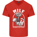 MILF Mushrooms I Like to Forage Mens V-Neck Cotton T-Shirt Red