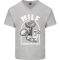 MILF Mushrooms I Like to Forage Mens V-Neck Cotton T-Shirt Sports Grey