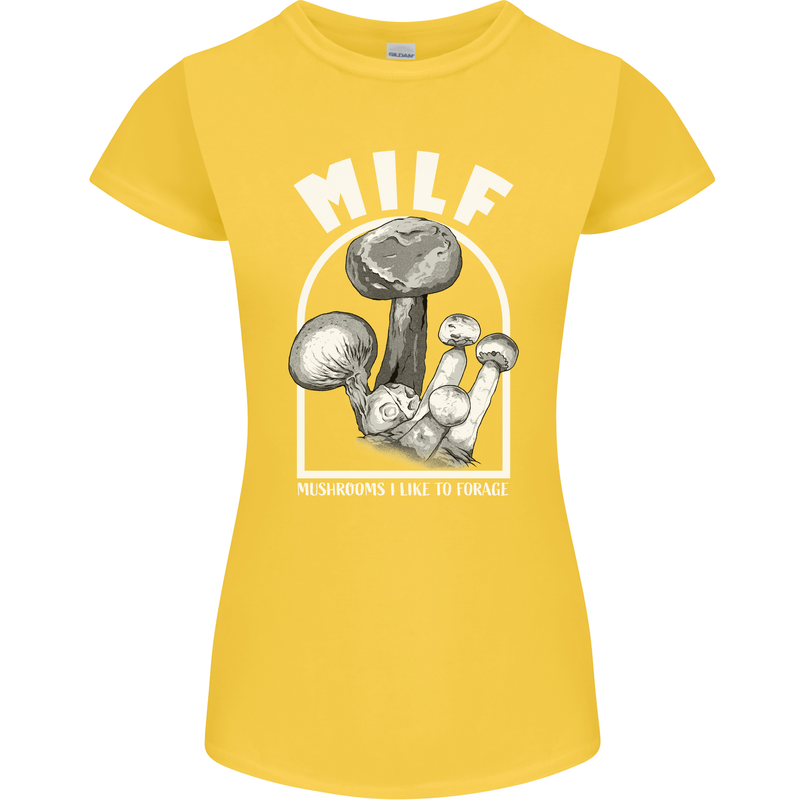 MILF Mushrooms I Like to Forage Womens Petite Cut T-Shirt Yellow