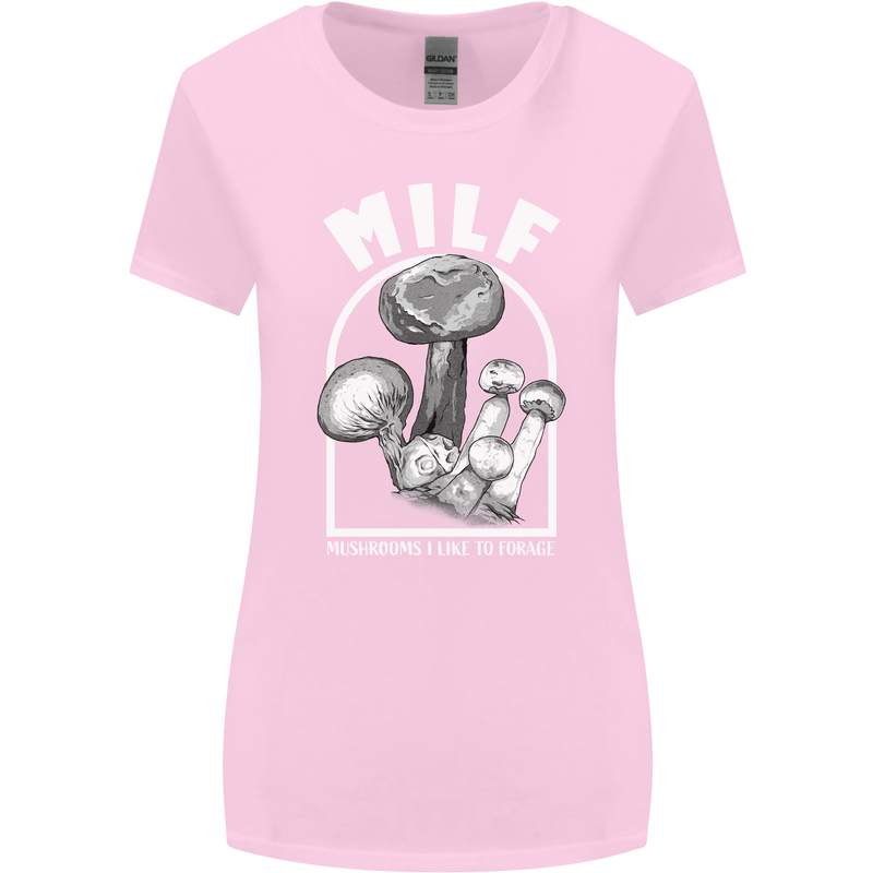 MILF Mushrooms I Like to Forage Womens Wider Cut T-Shirt Light Pink