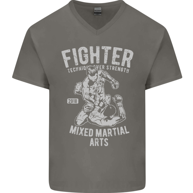 MMA Fighter MMA Mixed Martial Arts Gym Mens V-Neck Cotton T-Shirt Charcoal