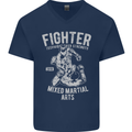 MMA Fighter MMA Mixed Martial Arts Gym Mens V-Neck Cotton T-Shirt Navy Blue