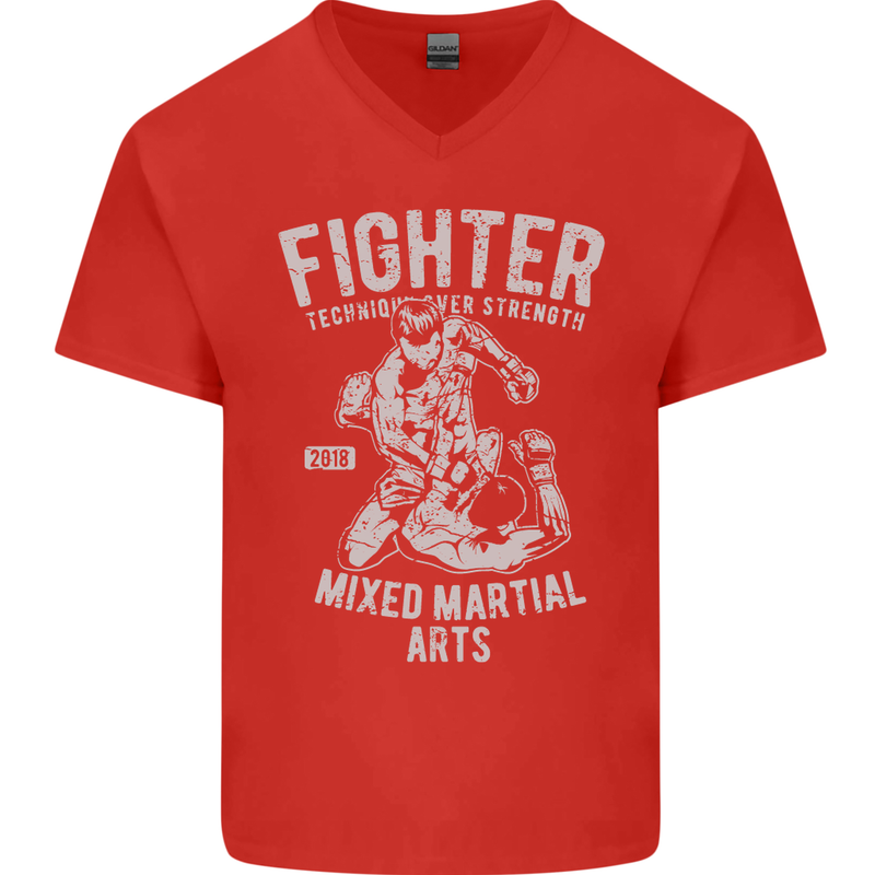 MMA Fighter MMA Mixed Martial Arts Gym Mens V-Neck Cotton T-Shirt Red