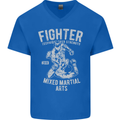 MMA Fighter MMA Mixed Martial Arts Gym Mens V-Neck Cotton T-Shirt Royal Blue