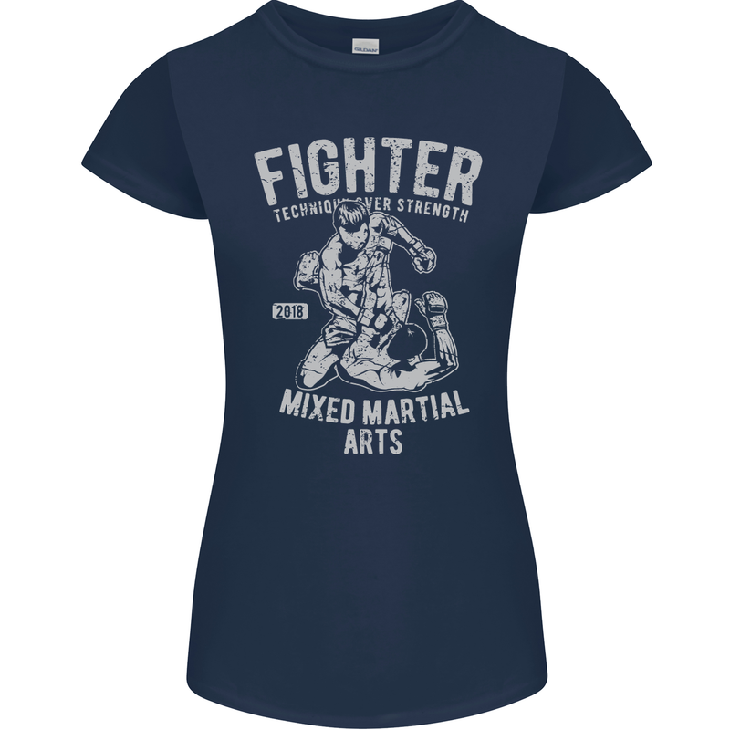 MMA Fighter MMA Mixed Martial Arts Gym Womens Petite Cut T-Shirt Navy Blue