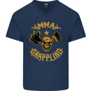 MMA Grappling Mixed Martial Arts UFC Mens V-Neck Cotton T-Shirt Navy Blue