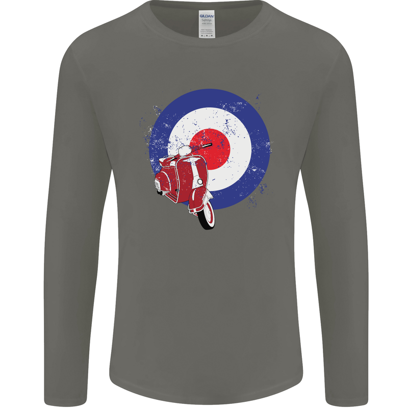 MOD Scooter Motorcycle Motorbike Mens Long Sleeve T-Shirt Charcoal