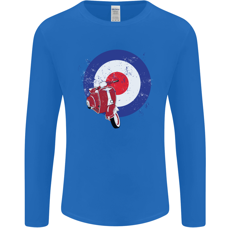 MOD Scooter Motorcycle Motorbike Mens Long Sleeve T-Shirt Royal Blue