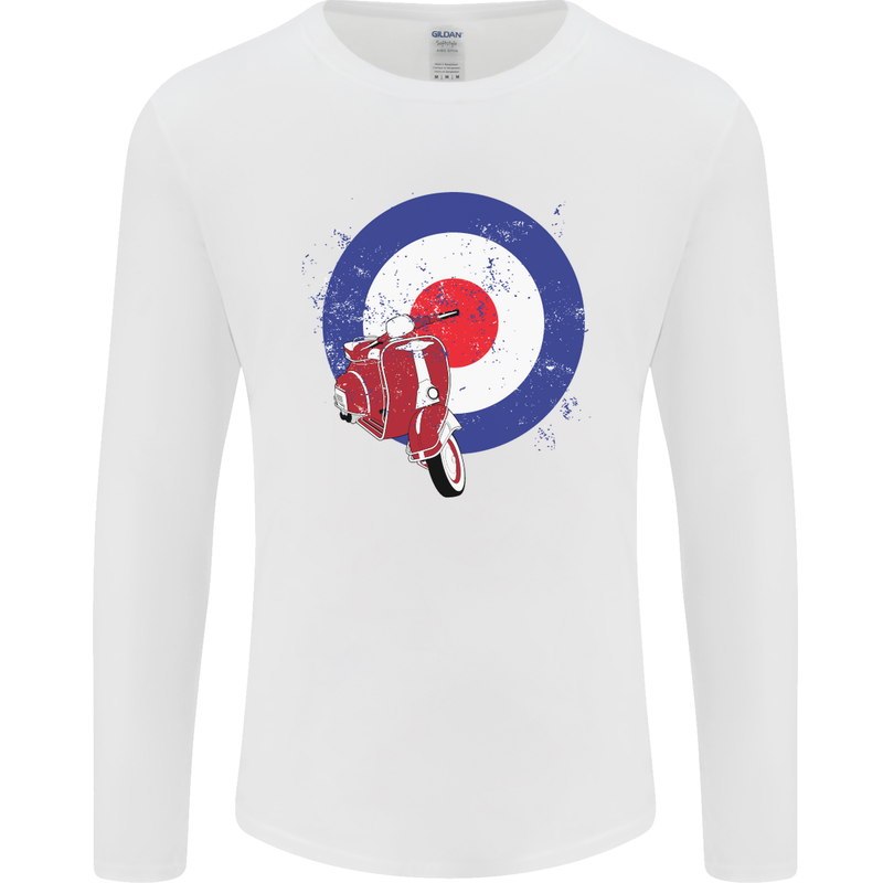 MOD Scooter Motorcycle Motorbike Mens Long Sleeve T-Shirt White