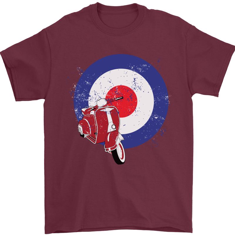 MOD Scooter Motorcycle Motorbike Mens T-Shirt Cotton Gildan Maroon