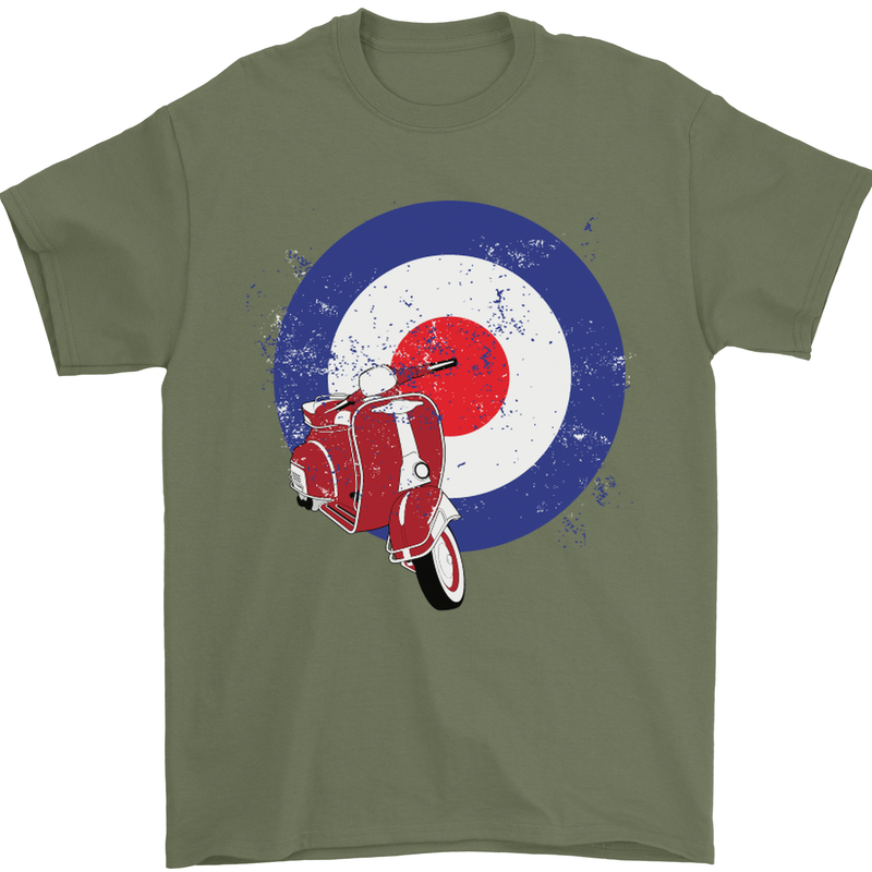 MOD Scooter Motorcycle Motorbike Mens T-Shirt Cotton Gildan Military Green