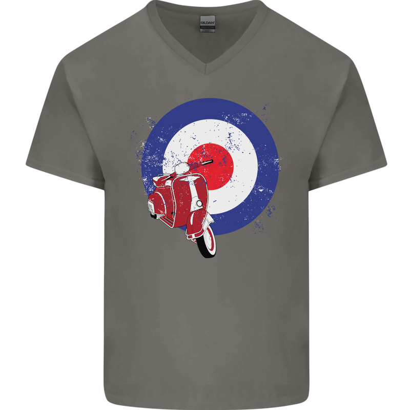 MOD Scooter Motorcycle Motorbike Mens V-Neck Cotton T-Shirt Charcoal