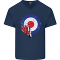 MOD Scooter Motorcycle Motorbike Mens V-Neck Cotton T-Shirt Navy Blue