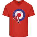 MOD Scooter Motorcycle Motorbike Mens V-Neck Cotton T-Shirt Red