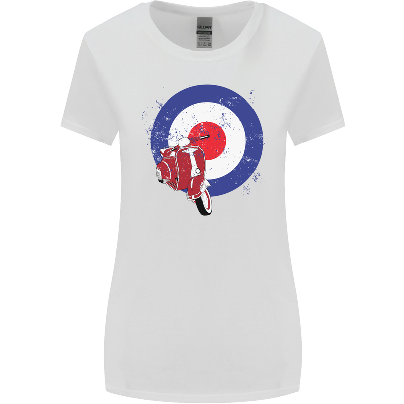 MOD Scooter Motorcycle Motorbike Womens Wider Cut T-Shirt White
