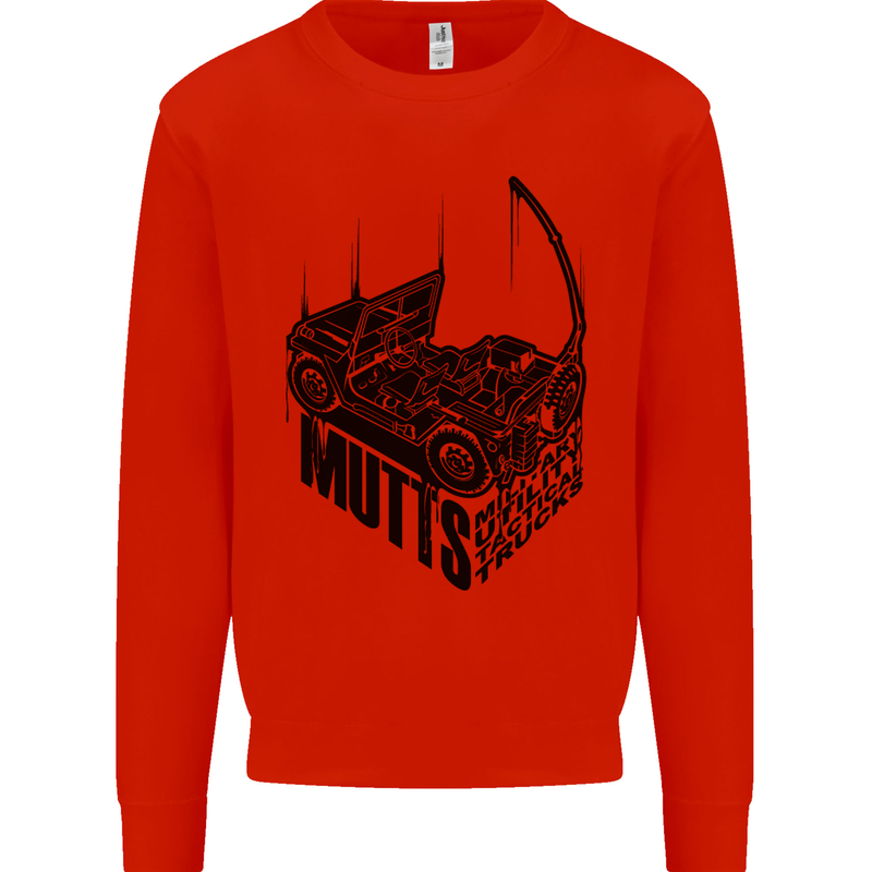 MUTTS Military Utility Tactical Trucks 4x4 Kids Sweatshirt Jumper Bright Red