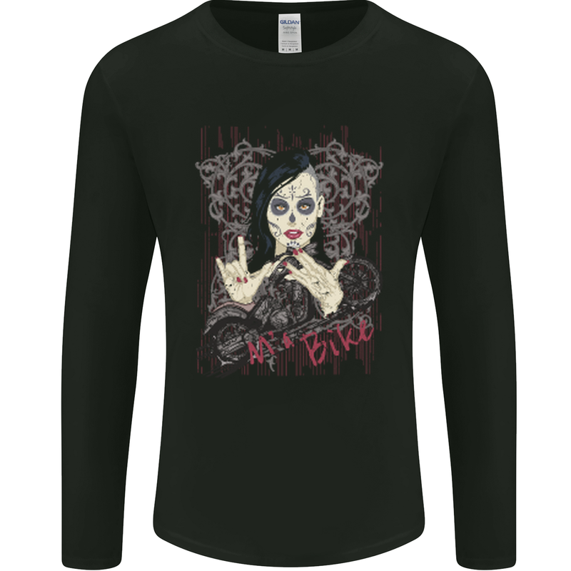 M'a Bike Skull Biker DotD Sugar Motorcycle Mens Long Sleeve T-Shirt Black