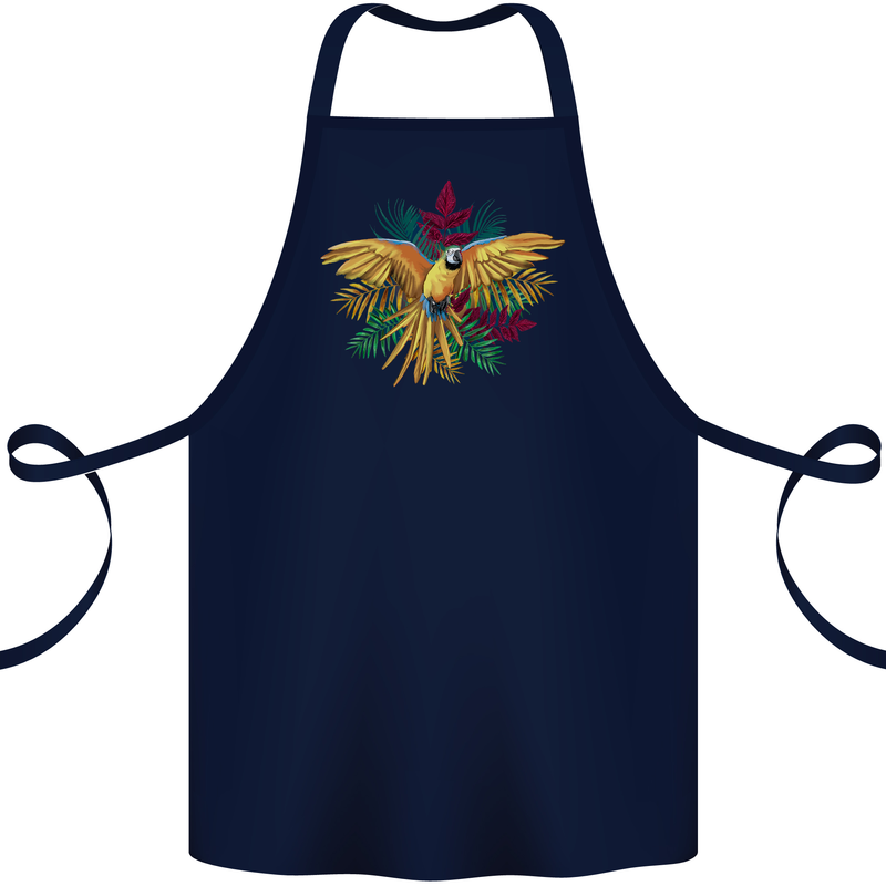 Maacaw Parrot In the Jungle Cotton Apron 100% Organic Navy Blue