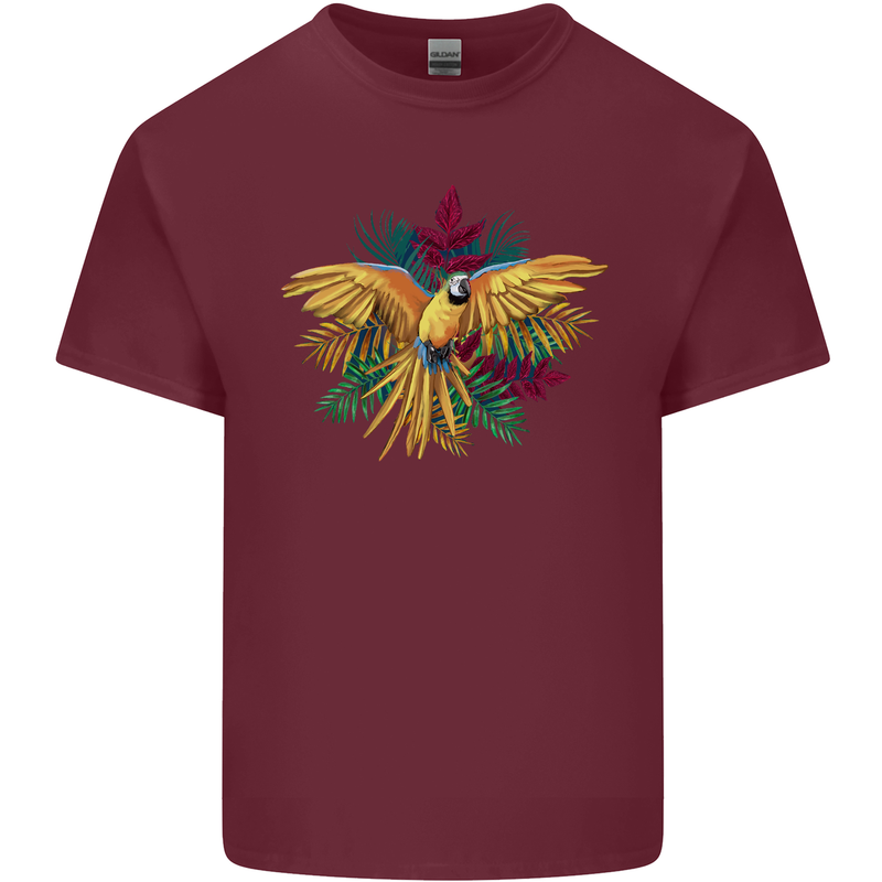 Maacaw Parrot In the Jungle Mens Cotton T-Shirt Tee Top Maroon