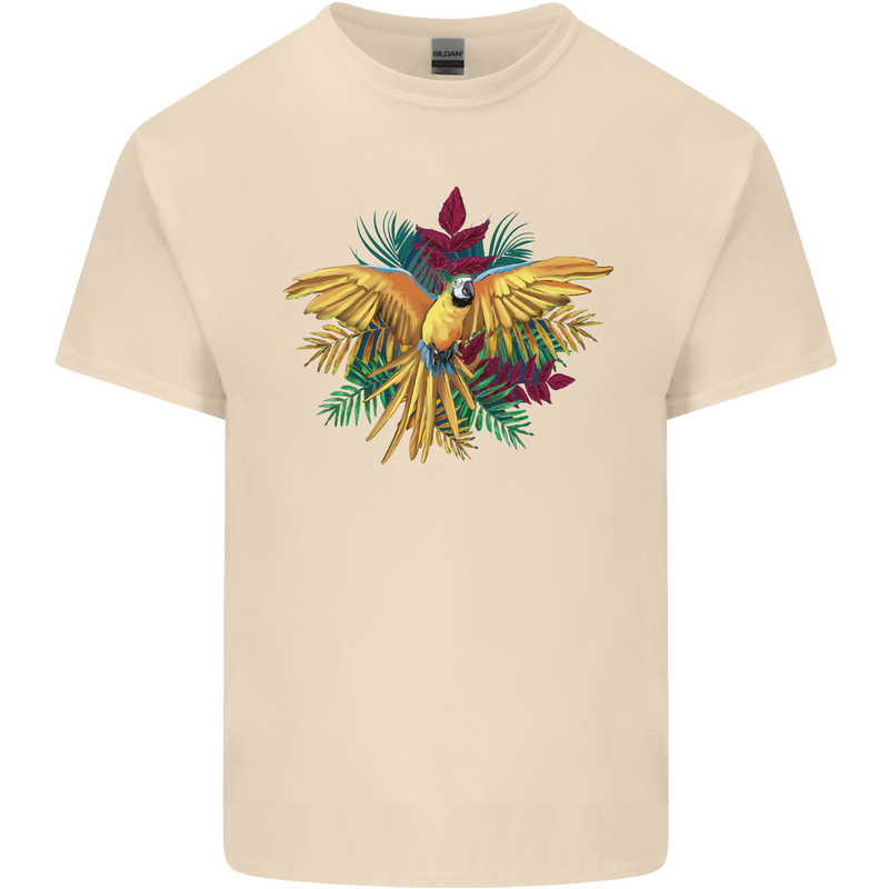 Maacaw Parrot In the Jungle Mens Cotton T-Shirt Tee Top Natural