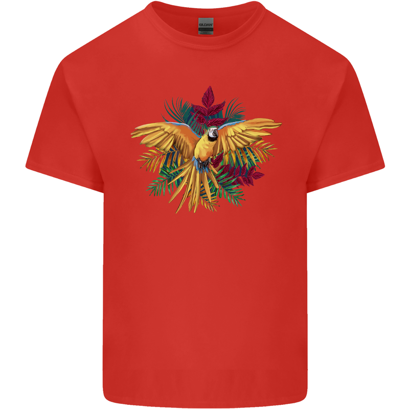 Maacaw Parrot In the Jungle Mens Cotton T-Shirt Tee Top Red