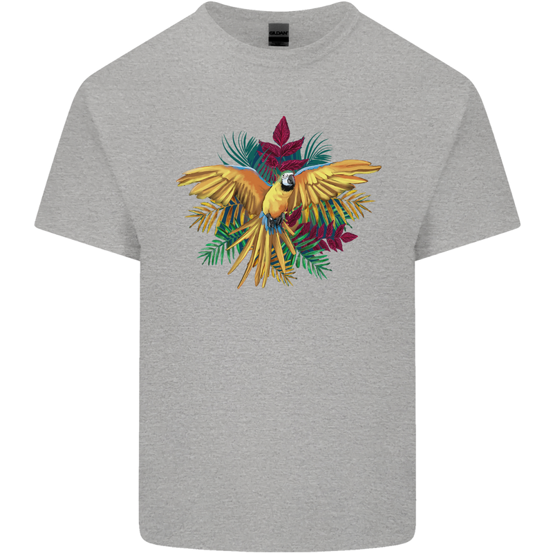 Maacaw Parrot In the Jungle Mens Cotton T-Shirt Tee Top Sports Grey