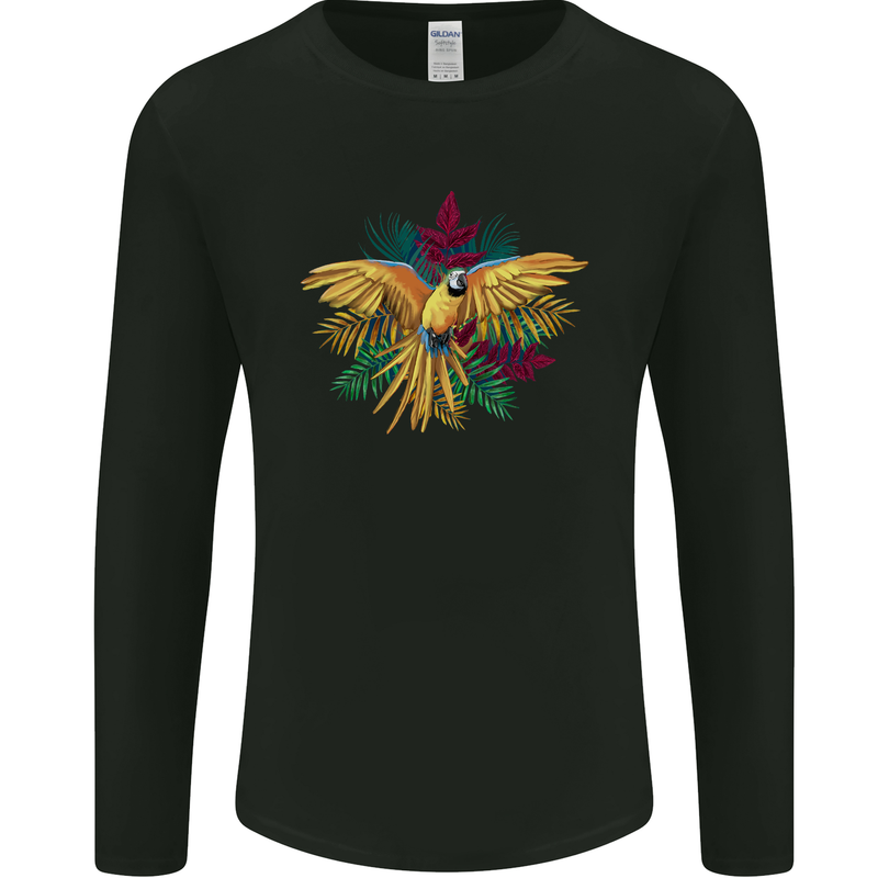 Maacaw Parrot In the Jungle Mens Long Sleeve T-Shirt Black
