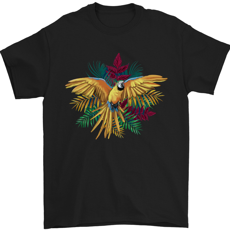 Maacaw Parrot In the Jungle Mens T-Shirt 100% Cotton Black