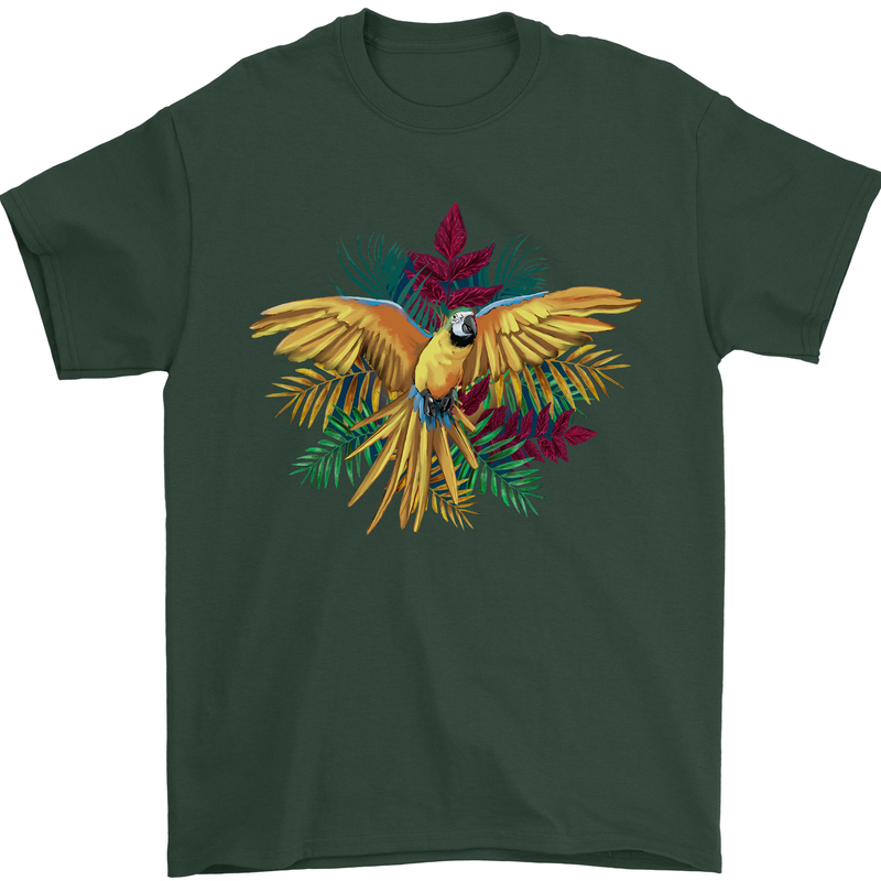 Maacaw Parrot In the Jungle Mens T-Shirt 100% Cotton Forest Green