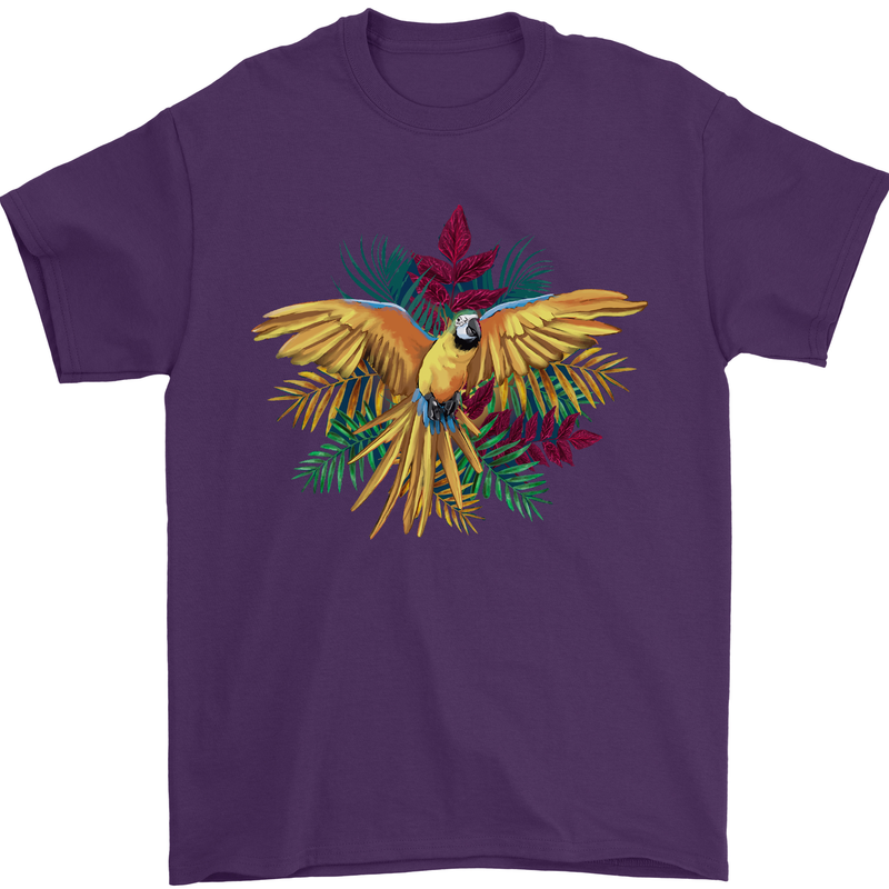 Maacaw Parrot In the Jungle Mens T-Shirt 100% Cotton Purple
