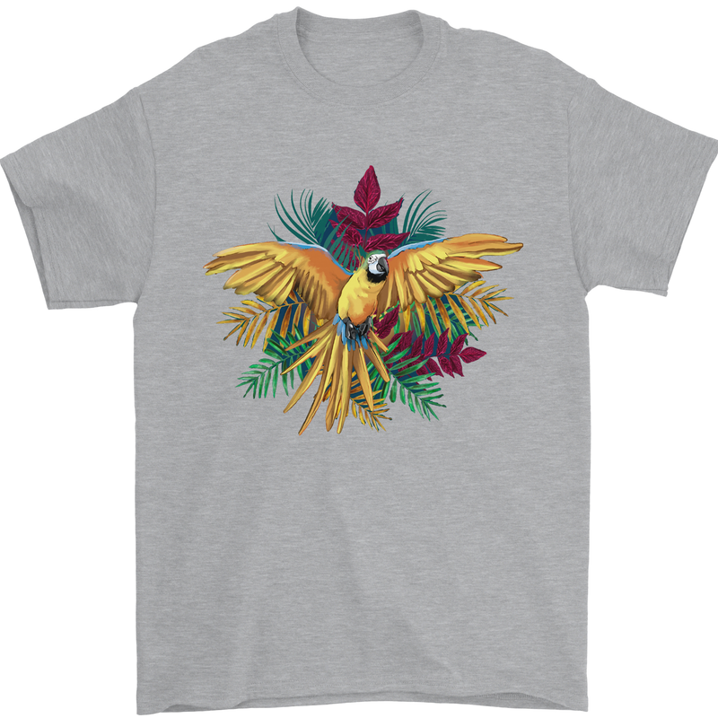 Maacaw Parrot In the Jungle Mens T-Shirt 100% Cotton Sports Grey