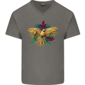 Maacaw Parrot In the Jungle Mens V-Neck Cotton T-Shirt Charcoal