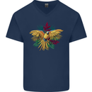 Maacaw Parrot In the Jungle Mens V-Neck Cotton T-Shirt Navy Blue