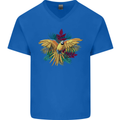 Maacaw Parrot In the Jungle Mens V-Neck Cotton T-Shirt Royal Blue