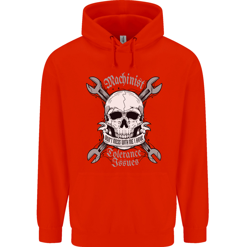 Machinist I Have Tolerance Issues Skull Childrens Kids Hoodie Bright Red