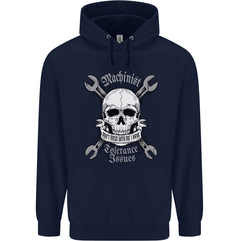 Machinist I Have Tolerance Issues Skull Childrens Kids Hoodie Navy Blue