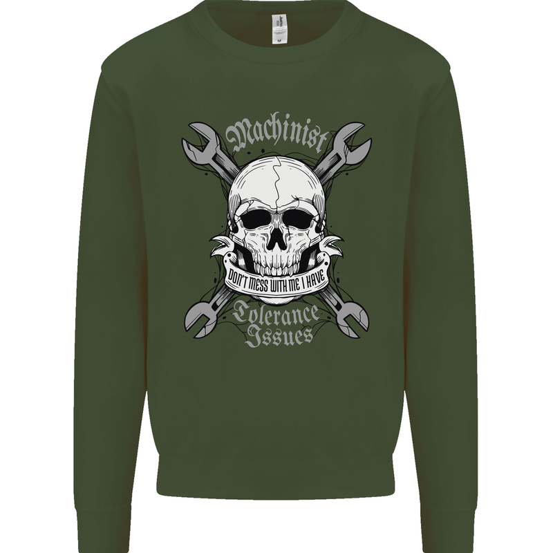 Machinist I Have Tolerance Issues Skull Kids Sweatshirt Jumper Forest Green