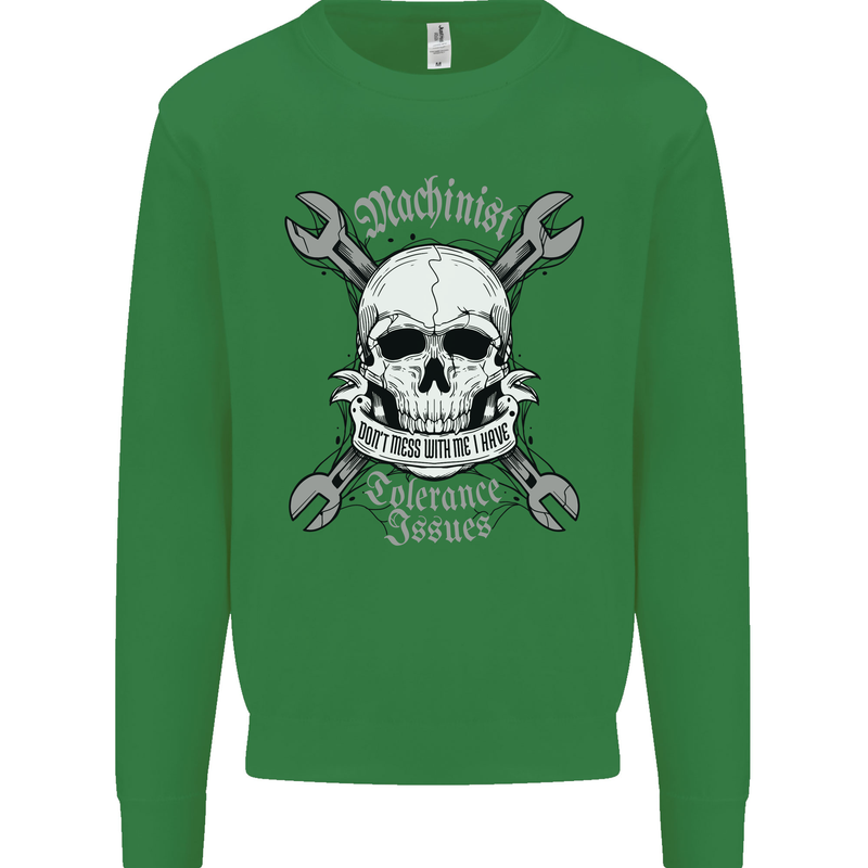 Machinist I Have Tolerance Issues Skull Kids Sweatshirt Jumper Irish Green