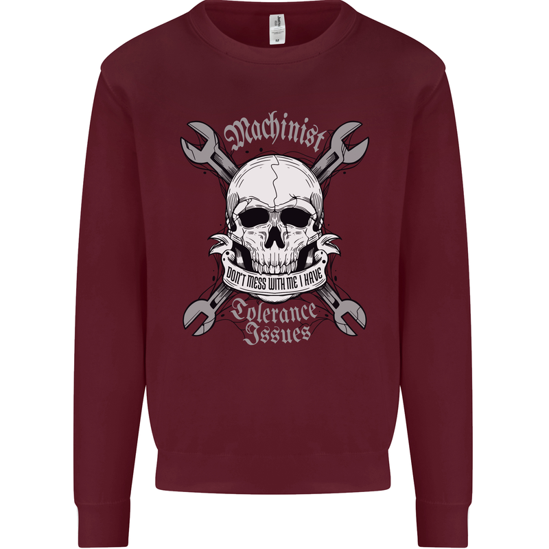 Machinist I Have Tolerance Issues Skull Kids Sweatshirt Jumper Maroon