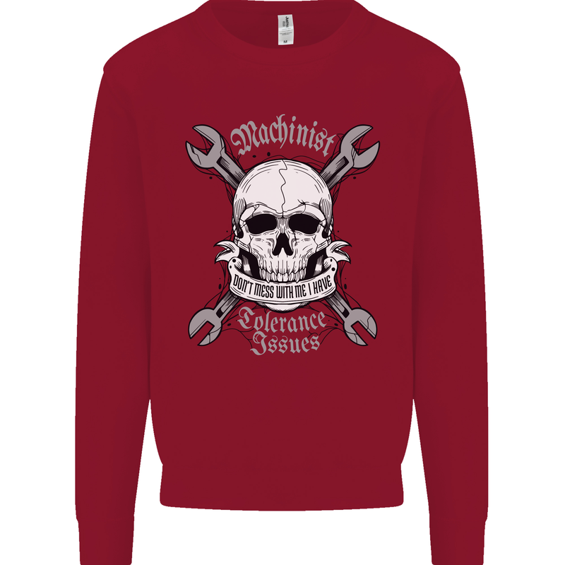 Machinist I Have Tolerance Issues Skull Kids Sweatshirt Jumper Red