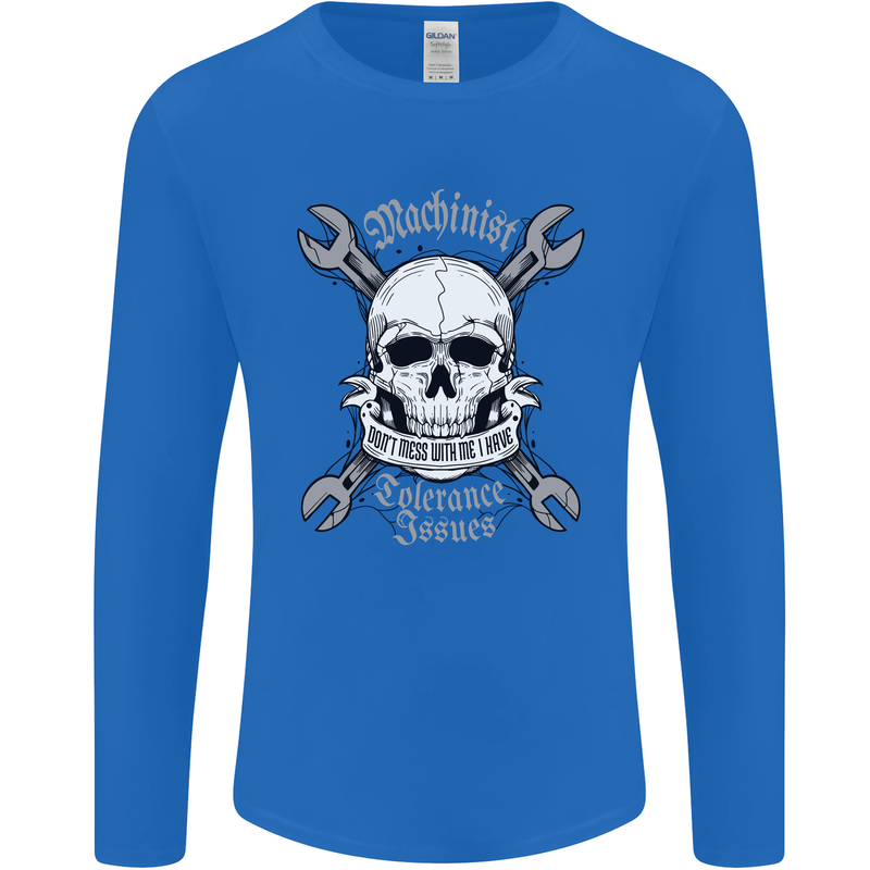 Machinist I Have Tolerance Issues Skull Mens Long Sleeve T-Shirt Royal Blue
