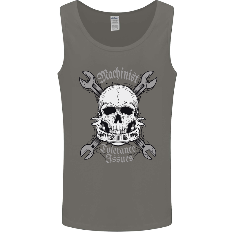 Machinist I Have Tolerance Issues Skull Mens Vest Tank Top Charcoal