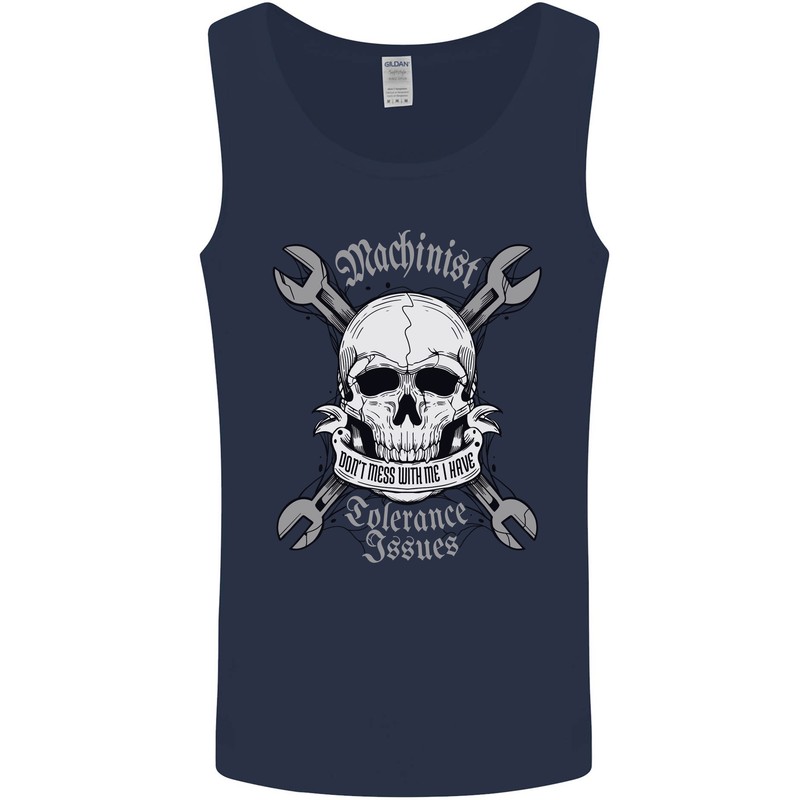 Machinist I Have Tolerance Issues Skull Mens Vest Tank Top Navy Blue