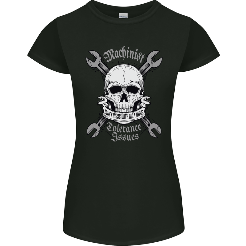 Machinist I Have Tolerance Issues Skull Womens Petite Cut T-Shirt Black